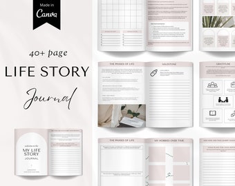 Life Story Journal, Achievement Journal, Bucket List Journal, geführte Prompts, Life Coaching, Life Story Canva Template, Life Story Book