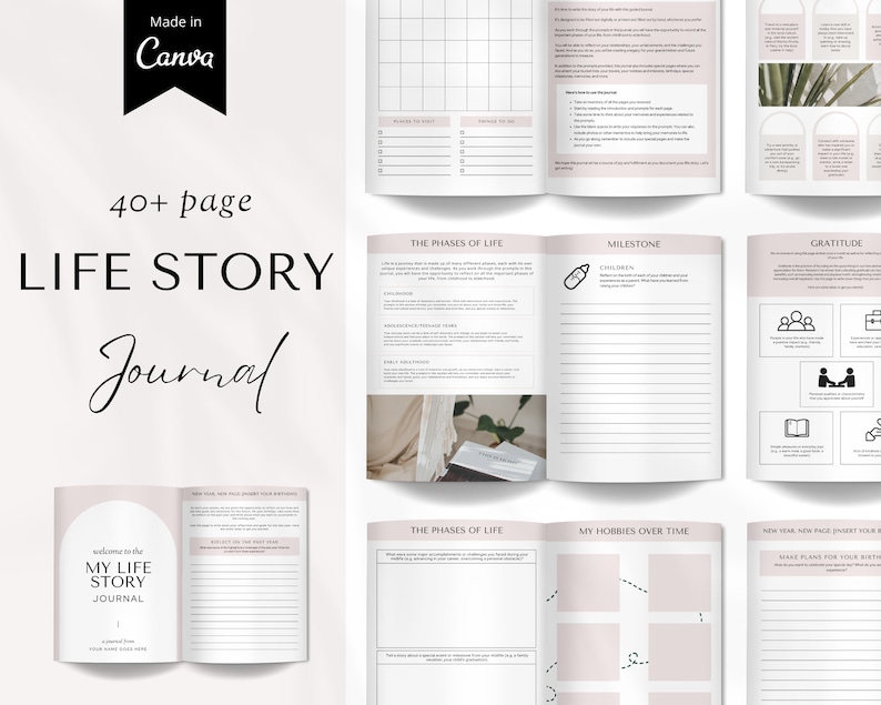 Life Story Journal, Achievement Journal, Bucket List Journal, Guided Prompts, Life Coaching, Life Story Canva Template, Life Story Book image 1