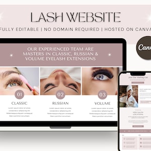 Canva website sjabloon wimpers, scherpte planning sjabloon voor Lash Tech, landingspagina voor Lash Tech, Lash Tech sjablonen, schoonheidswebsite