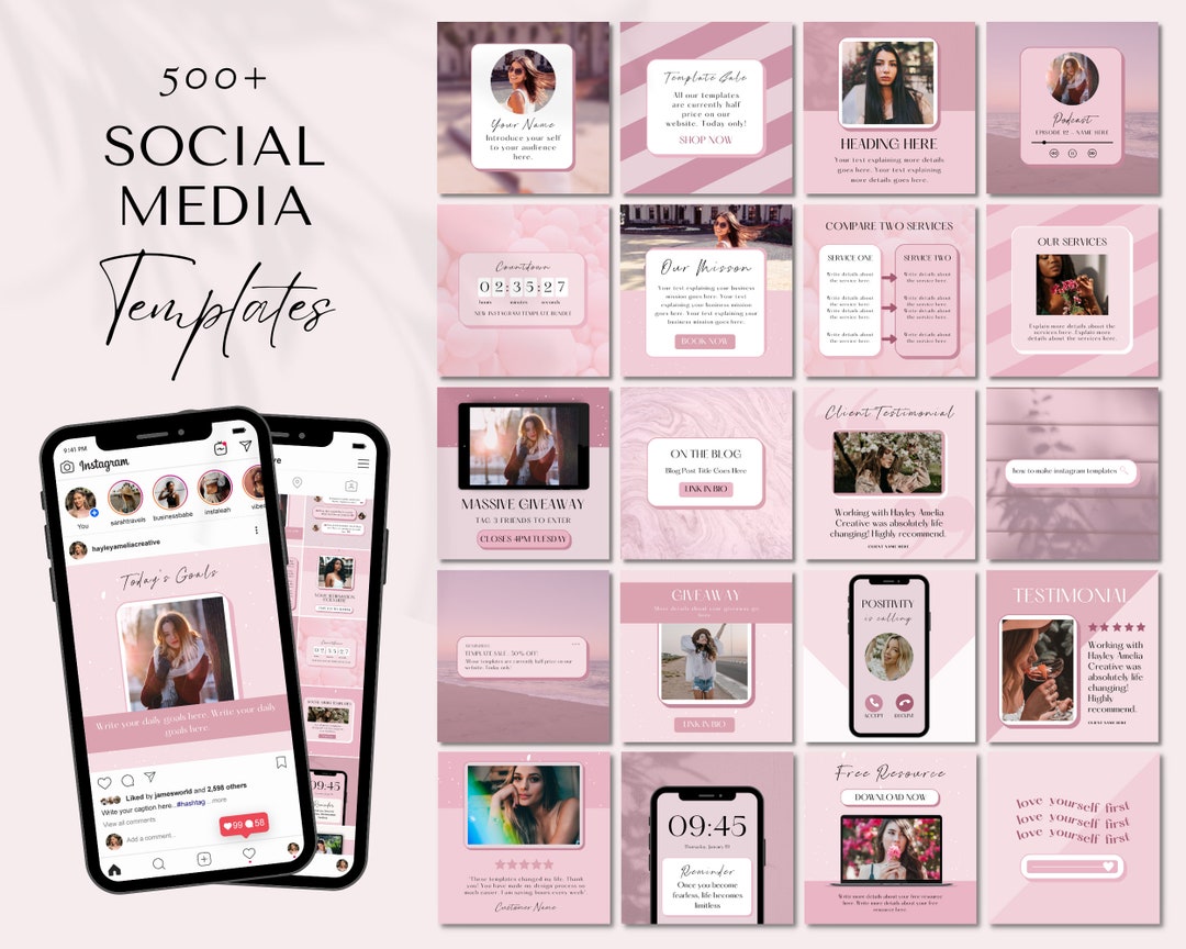 500 Pink Instagram Post Stories Template Canva, Instagram Branding ...