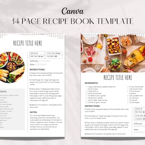 Recipe Book Template, Editable Recipe Sheet Template, Recipe Cards, Minimal Recipe Binder, Editable Cookbook Template, Canva Recipe Template