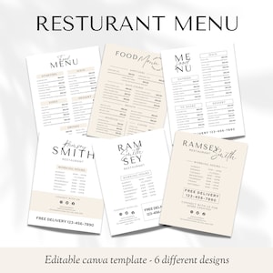Restaurante de plantilla de menú, menú de comida de restaurante, plantilla de menú de negocios, precio de plantilla de bricolaje editable, plantilla de menú Canva, menú editable