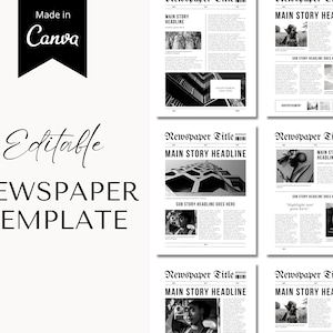 Newspaper Canva Template, Newspaper Printable, Wedding Program, Editable Newspaper, Vintage Newspaper, Newspaper Program, Birthday Newspaper