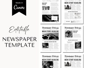 Zeitung Canva Template, Zeitung Printable, Hochzeitsprogramm, bearbeitbare Zeitung, Vintage Zeitung, Zeitungsprogramm, Geburtstagszeitung