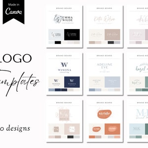 Puede incluir: Una colecci&oacute;n de 10 plantillas de logotipos para empresas. Los logotipos presentan una variedad de estilos, incluyendo minimalista, floral y de escritura. Las plantillas se presentan sobre un fondo blanco con el texto "LOGO TEMPLATES" y "10 designs".