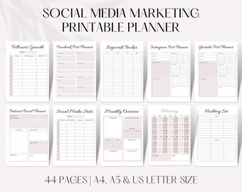 Planificateur de médias sociaux imprimable, Planificateur de médias sociaux Instagram, Page de planificateur imprimable, Pages d'insertion de planificateur, Planificateur Marketing des médias sociaux