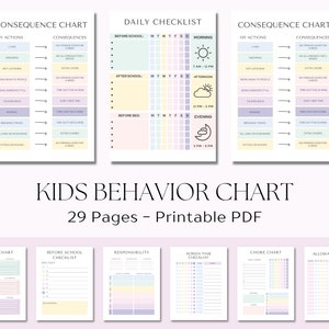 Gedragsgrafiekbundel voor kinderen, checklist voor goed gedrag, kinderen, klaslokaal, school, thuis, gevolggrafiek, wekelijkse gedragsbeloningsgrafiek