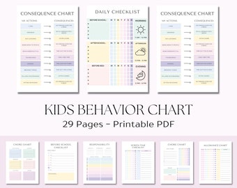 Behavior Chart Bundle for Kids, Good Behavior Checklist, Children, Classroom, School, Home, Consequence Chart, Weekly Behavior Reward Chart