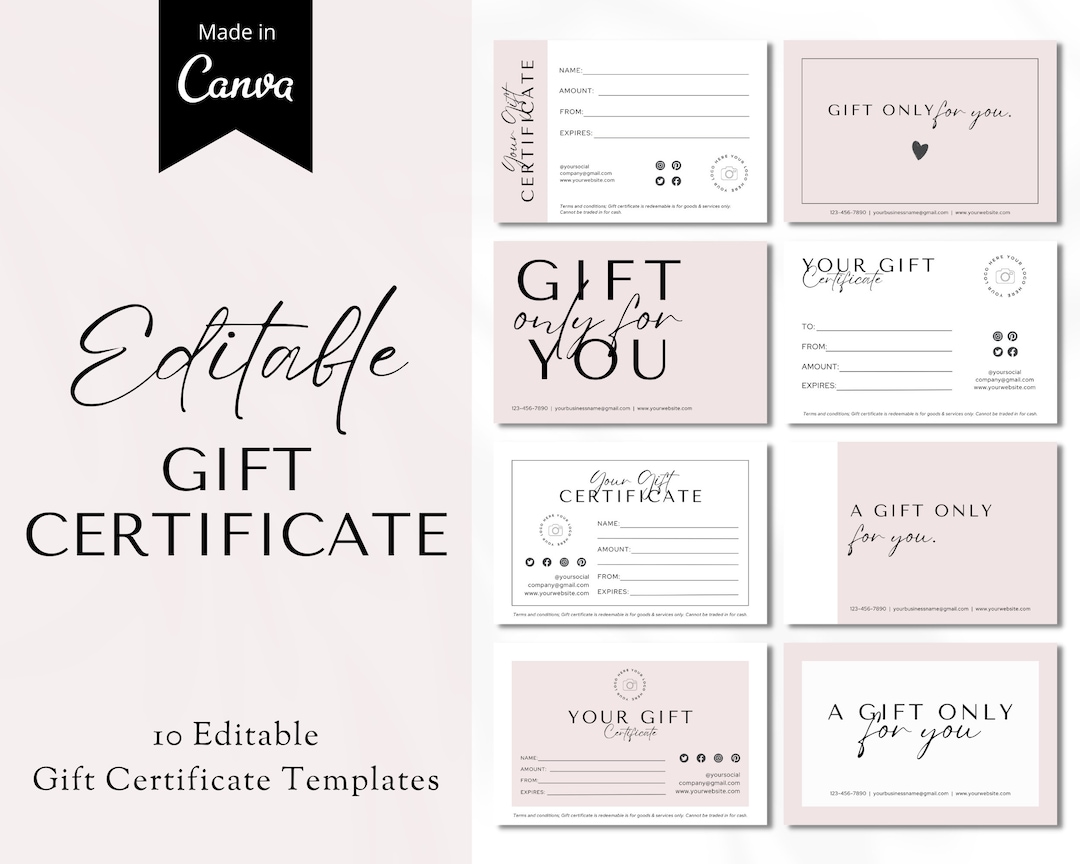 Gift Card Template, Gift Certificate Small Business, Gift Card ...