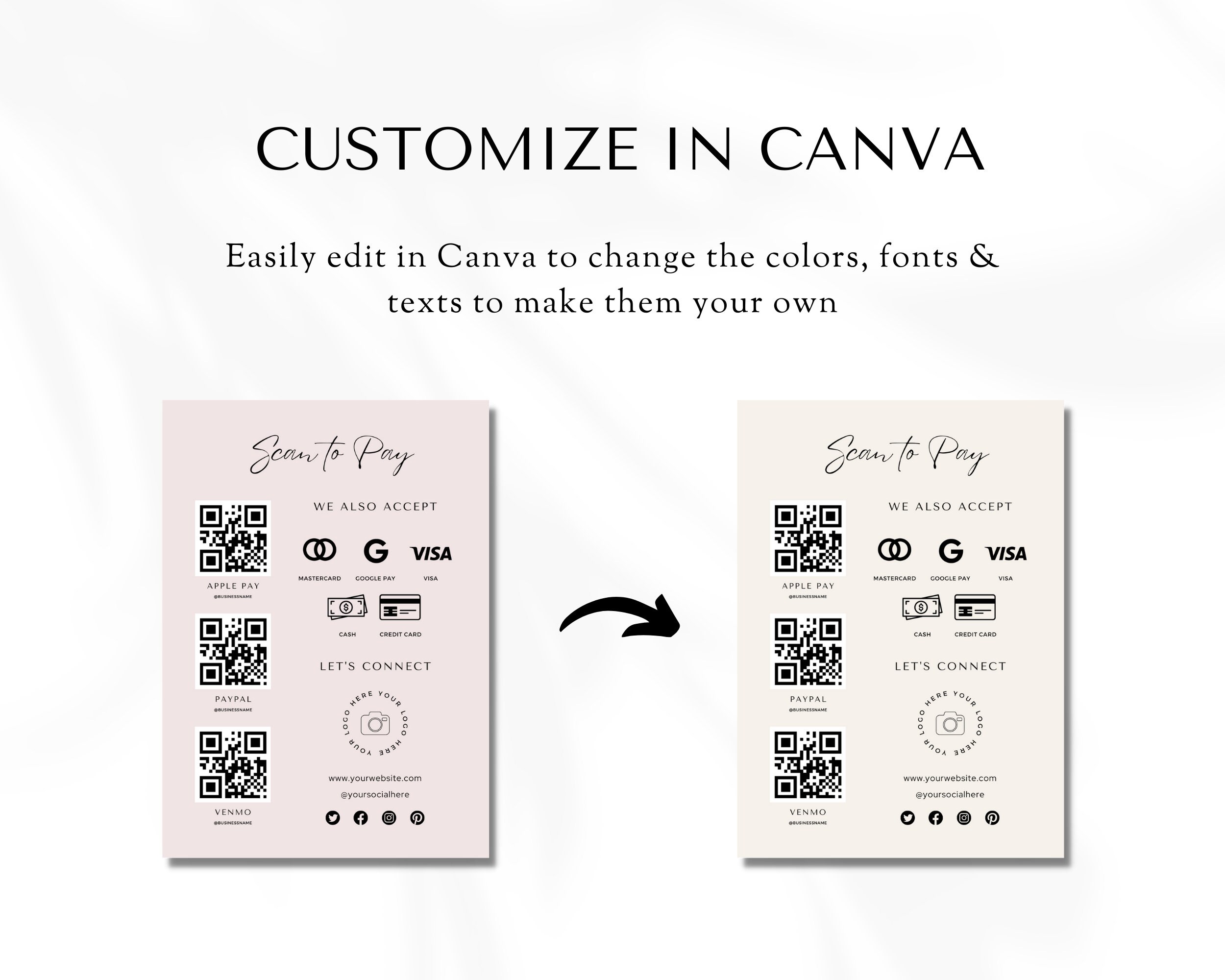Editable Scan Code Editable Scan to Pay Card, Editable Canva Template, QR Code Sign ...