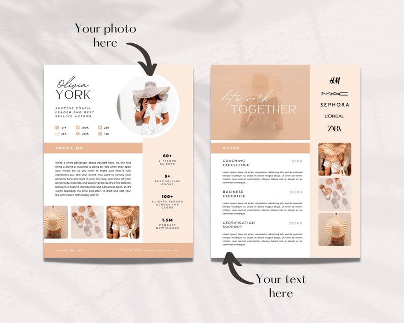 Two Page Media Kit Influencer Rate Sheet Template Influencer - Etsy