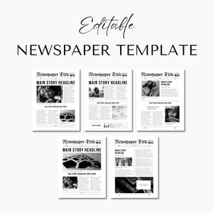 Newspaper Canva Template, Newspaper Printable, Wedding Program, Editable Newspaper, Vintage Newspaper, Newspaper Program, Birthday Newspaper