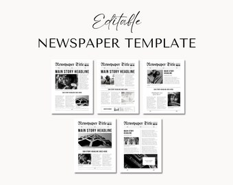 Newspaper Canva Template, Newspaper Printable, Wedding Program, Editable Newspaper, Vintage Newspaper, Newspaper Program, Birthday Newspaper