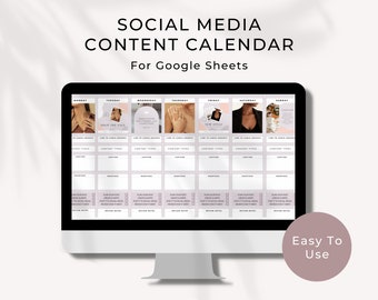 Hoja de cálculo del planificador de redes sociales, calendario de contenido, planificador de Instagram, planificador de contenido mensual, rastreador de redes sociales, planificador de feeds de Instagram