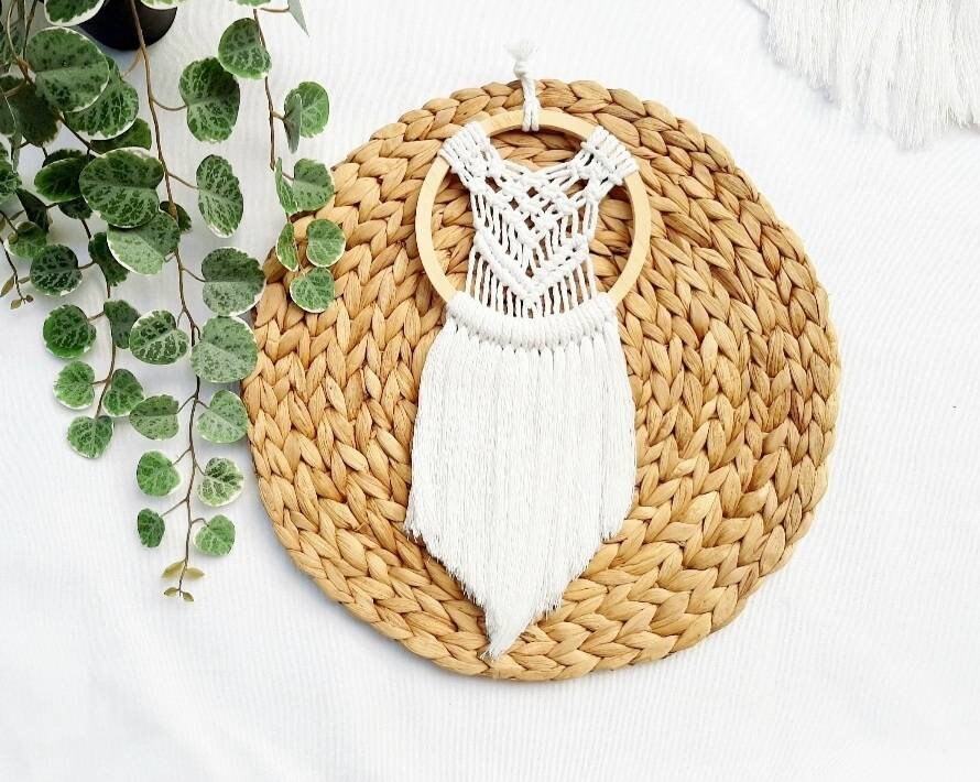 Attrape Rêve Macramé Bois et Blanc