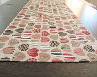 Linen Table Runner, handmade natural linen, Print Hearts  - 140x40cm (57"x15.7")