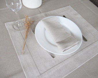 Dinner linen napkins, hemstitched 41x41cm (16x16") for table decoration, embroidery, housewarming gift, wedding  - Col. Natural Linen