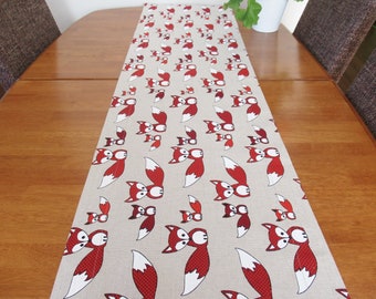 Linen Table Runner, handmade natural linen, Print Foxes  - 140x40cm (57"x15.7")