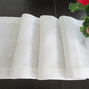 Handcrafted Linen Table Runners with Hemstitched Edges, color white - 140x36cm (55"x14")