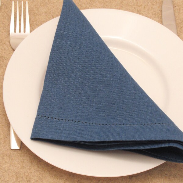 Dinner linen napkins, hemstitched 41x41cm (16x16") for table decoration, embroidery, housewarming gift, wedding  - Col. Light Blue