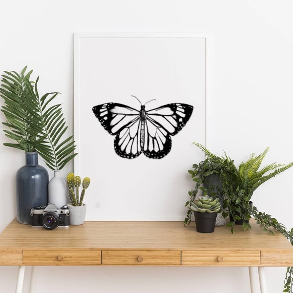 Butterfly Wall Decor / Pencil Sketch / Nature Art / 8x10 / Digital Download Print Butterfly / Insects Art Wall / Contemporary Home Decor