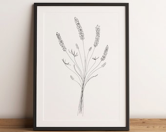 Lavender Line Art Print / Floral Art Print / Lavender Wall Art / Flower Line Art / Botanical Prints / Flower Simple Prints / Lavender Prints