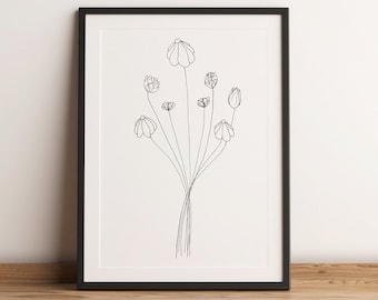 Daisy Wall Art / Minimalist Flower Wall Art / Floral Prints / Black and White / Botanical Art Print / Flower Line Art / Daisy Home Décor