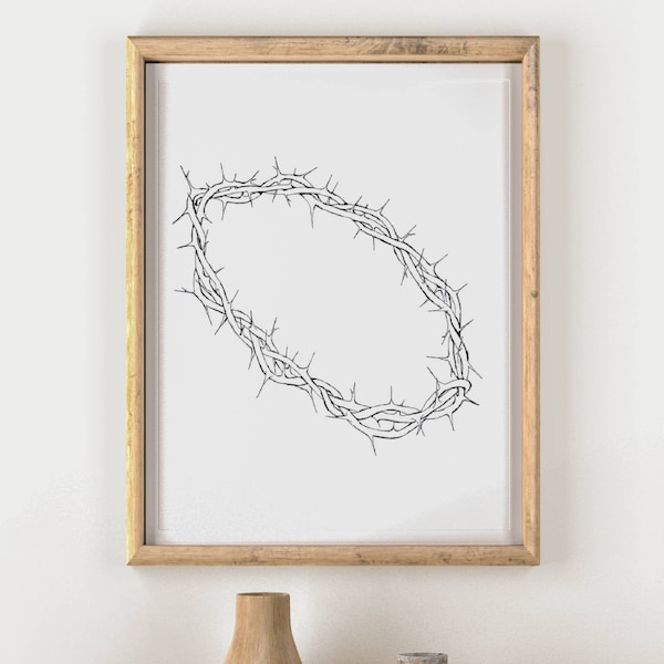 Crown of Thorns Art / Easter Printable / Minimalist Religious Artwork / Jesus Christ Printable / Pencil Sketch Christian Print Thorns Art