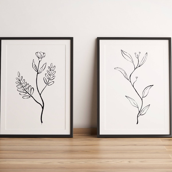 Wild Flower Line Art Prints Original Prints Floral Print Printable Wall Art Botanical Line Art Flower Wall Art Minimalist Wildflower Prints