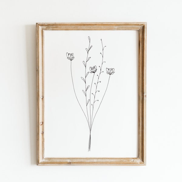Poppy Line Art Print / Minimalist Flower Line Art / Leaf Branch Art / Flower Line Art / Poppy Art Print / Digital Art Prints / Minimal Home