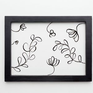 Abstract Flower Art / Set of Two / Horizontal / Black and White / Minimalist Vine and Flower Wall Art / Flower Line Art / Single Line Art