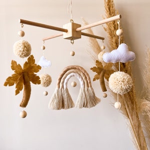 Boho neutral palm tree baby mobile