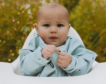 Blue boat long sleeve waterproof baby bib