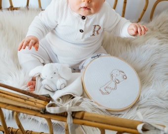 Tambourin DOUDOU décoratif brodé, naissance, bébé, newborn