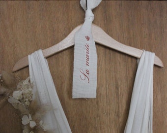 Ribbon, personalized and embroidered decoration for wedding hangers, baptism (ideal bride, groom, witness, bridesmaid)