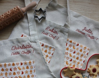 Embroidered and personalized apron. Man woman and child