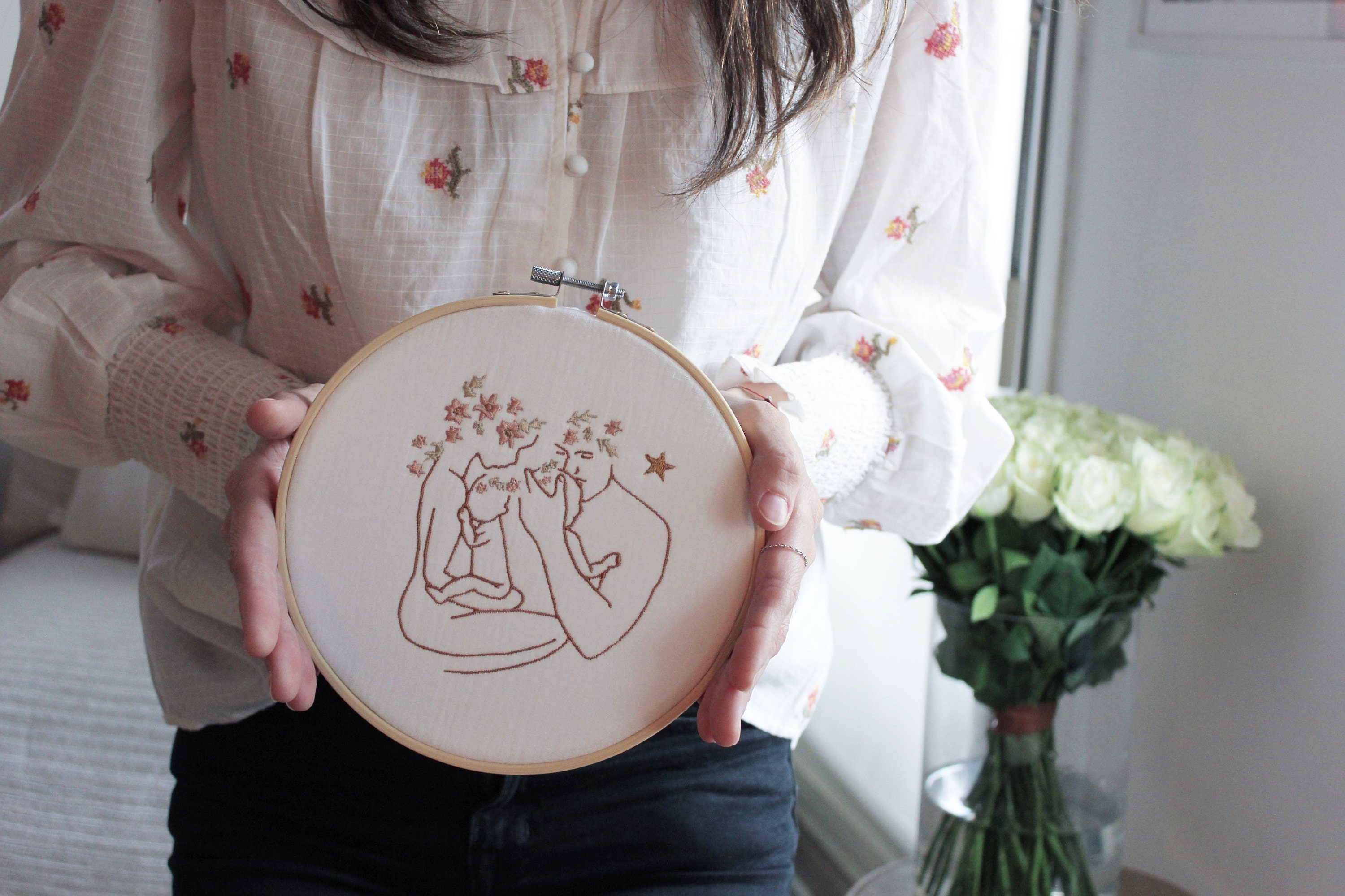 Tambourin Brodé Famille sur Mesure - 19cm