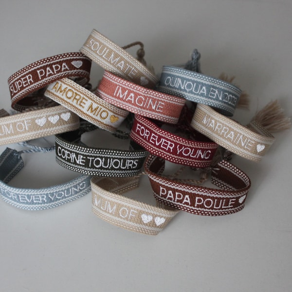 Bracelet brodé personnalisé (idéal maman papa, cadeau maitresse, atsem, mamy papy !)