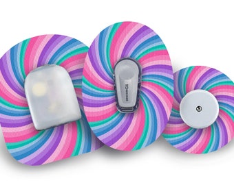 Pastel Swirl Patch for Freestyle Libre, Dexcom G6, Omnipod, & Medtronic CGMs, Waterproof Diabetes Stickers