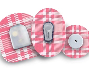 Pink Plaid Patch for Freestyle Libre, Dexcom G6, Omnipod, & Medtronic CGMs, Waterproof Diabetes Stickers
