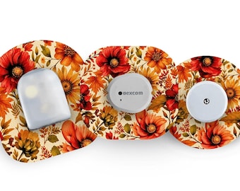 Parche de flores otoñales para Freestyle Libre, Dexcom G6, Omnipod y monitores continuos de glucosa Medtronic, pegatinas impermeables para diabéticos.