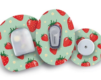 Strawberry Delight Patch for Freestyle Libre, Dexcom G6, Omnipod, & Medtronic CGMs, Waterproof Diabetes Stickers