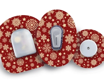 Golden Snowflakes Patch for Freestyle Libre, Dexcom G6, Omnipod, & Medtronic CGMs, Waterproof Diabetes Stickers