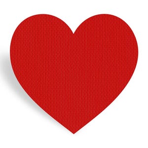 May include: A red heart shape with a textured surface, set against a white background. The heart has a slight shadow, giving it a three-dimensional appearance. Suitable for Valentine's Day or other romantic themes.