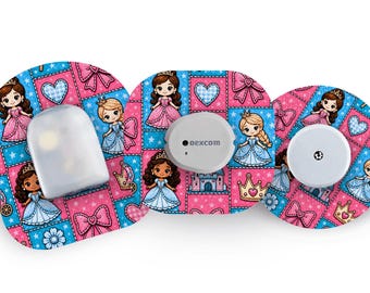 Parche Princess Patchwork para Freestyle Libre, Dexcom G6, Omnipod y monitores continuos de glucosa Medtronic, pegatinas impermeables para diabéticos.