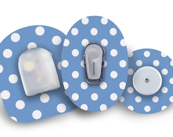 Blue Polka Dot Patch for Freestyle Libre, Dexcom G6, Omnipod, & Medtronic CGMs, Waterproof Diabetes Stickers