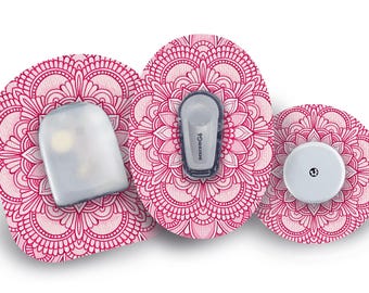 Pink Mandala Patch for Freestyle Libre, Dexcom G6, Omnipod, & Medtronic CGMs, Waterproof Diabetes Stickers