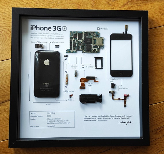 Framed iPhone 3 3gs 4 4s 5 6 7 8 X Disassembled Phone Wall Art Gifts for  Tech / Apple Lovers Grid Frame Studio 