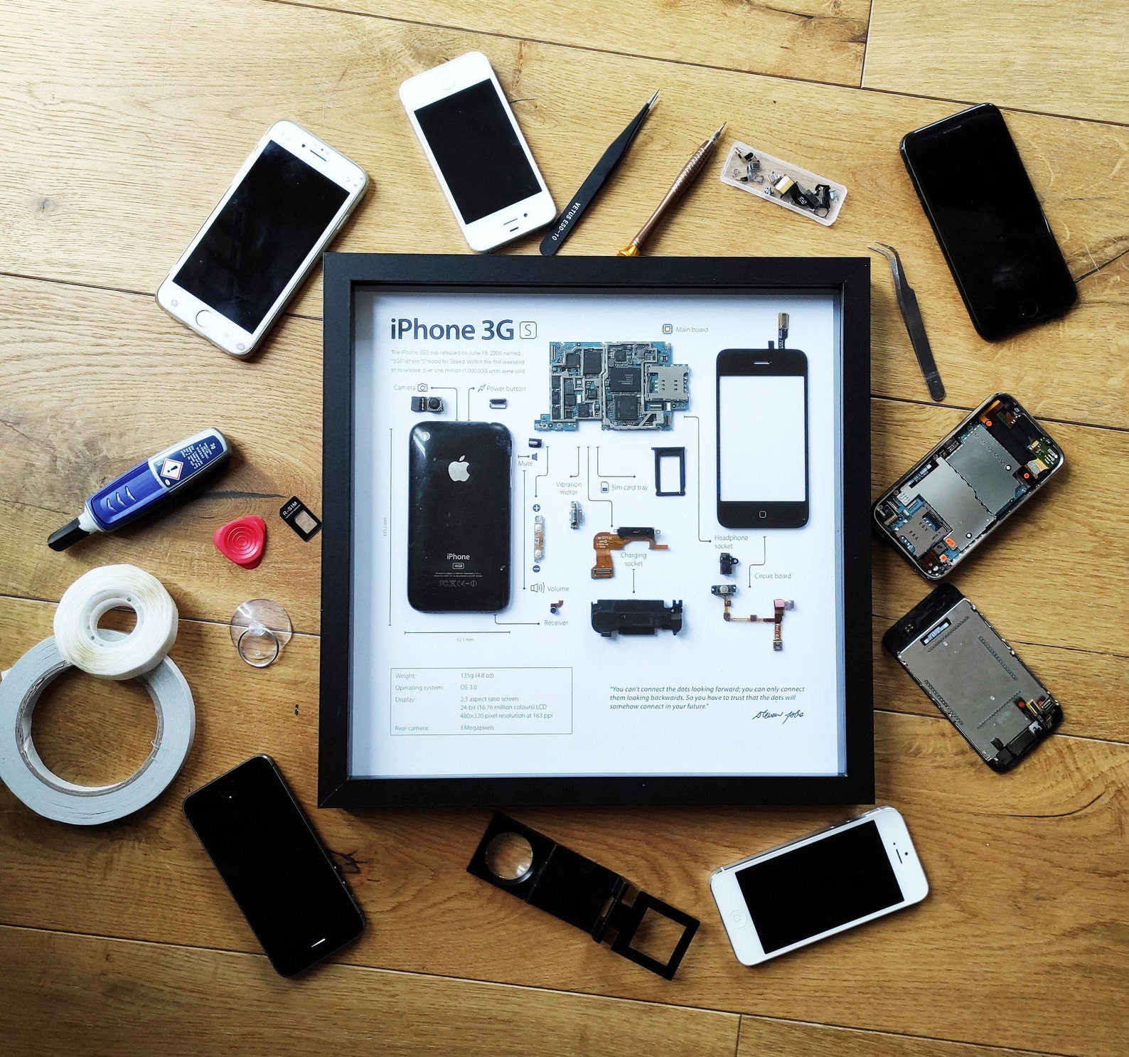 IPhone Wall Art iPhone Disassembled and Framed as Original Artwork Apple Lover and Nostalgic 