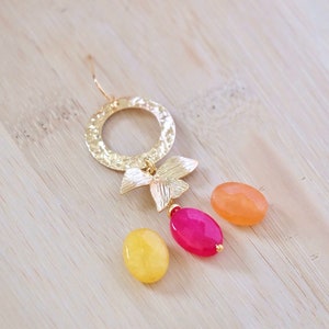 Handmade earrings Flower charm, round struck & natural stone image 6